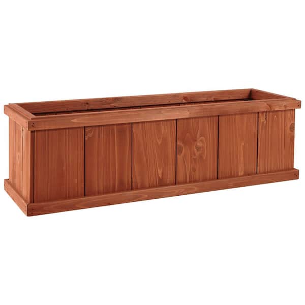 Vigoro Brooklin Large Stained Brown Wood Planter Box (39.5 in. L x