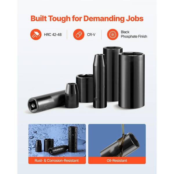 64-Piece 3/8 in. Drive Impact Socket Set, SAE (5/16 in. to 1 in.) & Metric (6-24 mm), Cr-V Steel, with Extensions & Case