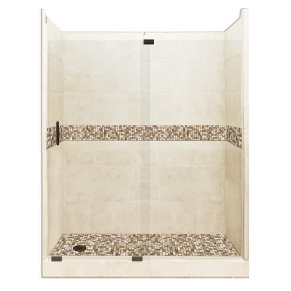 American Bath Factory Roma Grand Slider 30 in. x 60 in. x 80 in. Left Drain Alcove Shower Kit in Desert Sand and Old Bronze Hardware