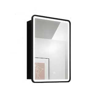 24 in. W x 30 in. H LED Rectangular Black Iron Framed Wall Mount Bathroom Medicine Cabinet with Mirror, Anti-Fog