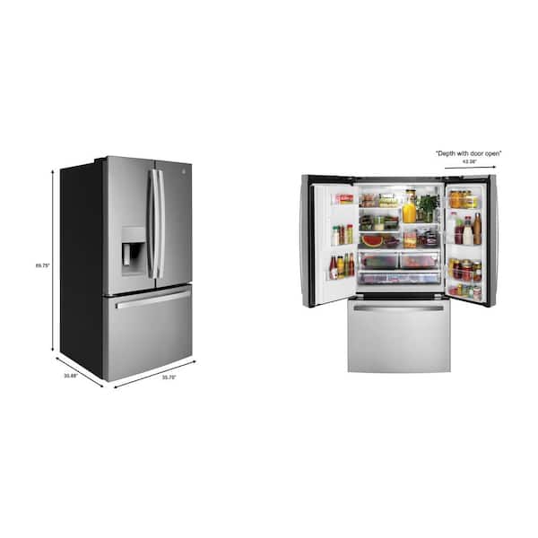 Ge 25 6 Cu Ft French Door Refrigerator In Fingerprint Resistant Stainless Steel Energy Star Gfe26jymfs The Home Depot