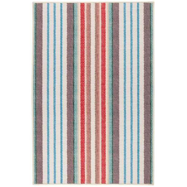 DASH & ALBERT Ranch Stripe Machine Washable Multi 3 ft. x 5 ft. Indoor Area Rug