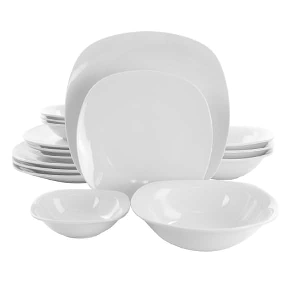 Gibson Home Zen Cafe 16-Piece Square White Fine Ceramic Dinnerware Set (Service for 4)