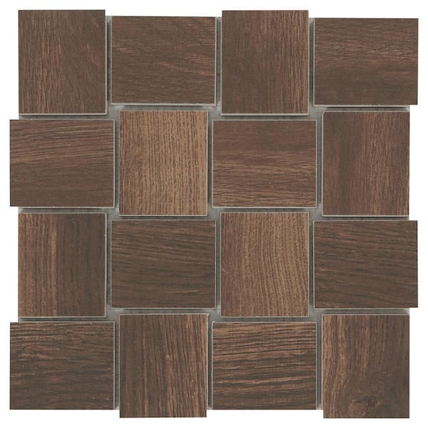 Daltile Autumn Wood Modern Weave 3 in. x 3 in. Glazed Porcelain Mosaic Tile Sample