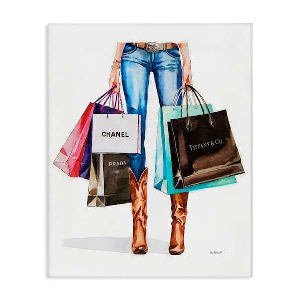 Shopping Bags Cowgirl by Amanda Greenwood Unframed People Graphic Art Print 40 in. x 30 in.