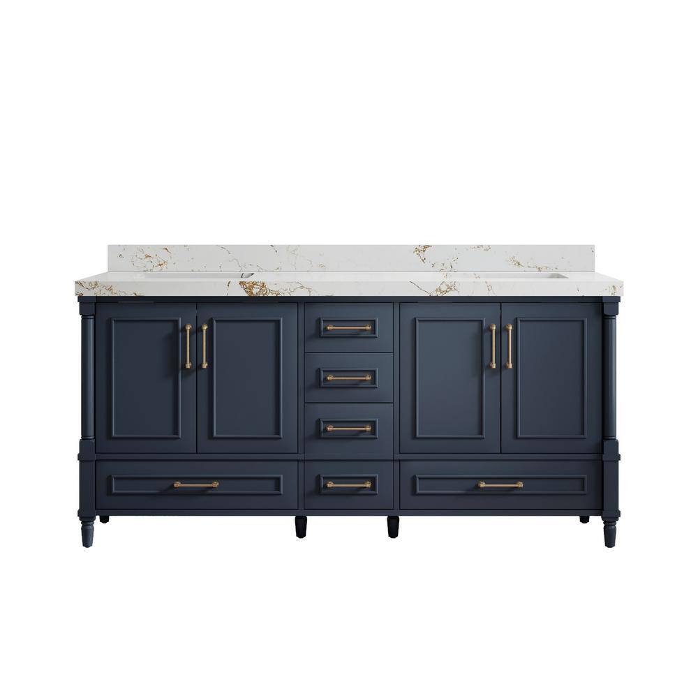Hudson 72 in. W x 22 in. D x 36 in. H Double Sink Bath Vanity in Navy Blue with 2 in. Viola Gold qt. Top price history on PriceWatchPro