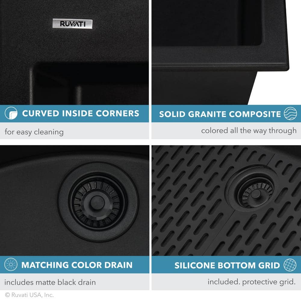Midnight Black Granite Composite Drop-In Kitchen Sink