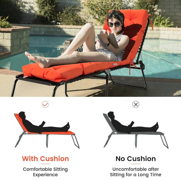 73 in. L x 22 in. W 1-Piece Outdoor Chaise Lounge Cushion with String Ties in Orange