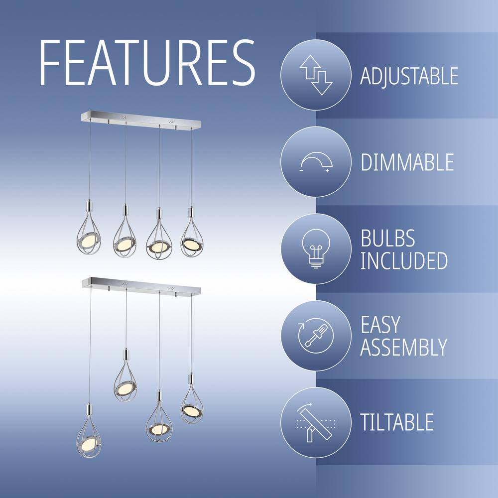 Orion Minimalistic Glam 4-Light Polished Chrome LED Pendant