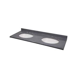 61 in. Colorpoint Composite Vanity Top in Gray with White Double Undermount Bowls