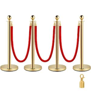 Stanchion Posts Queue 4 Pack 38 Inch Red Velvet Rope stainless steel Crowd Control Barriers with Sturdy Rubber Base,Gold