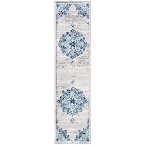 Brentwood Navy/Light Gray 2 ft. x 8 ft. Geometric Runner Rug