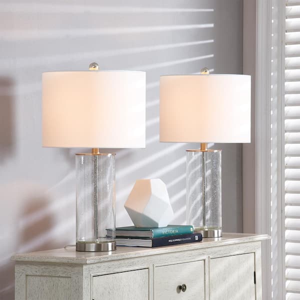 Concord 23.75 in. Nickel Glass Bedside Table Lamp with Oatmeal Lampshade (Set of 2)