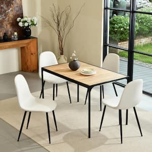 MIK 5-Piece Modern Industrial Dining Set-Rectangle Table with Oak Top and Ergonomic Beige Fabric Chairs