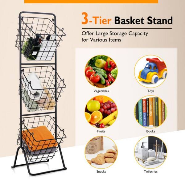3 Tier Fruit Vegetables Storage Stand: Potato and Onion Storage Basket with  Nameplate, Kitchen Fruit Storage Cart with Adjustable Feet, for Vegetable