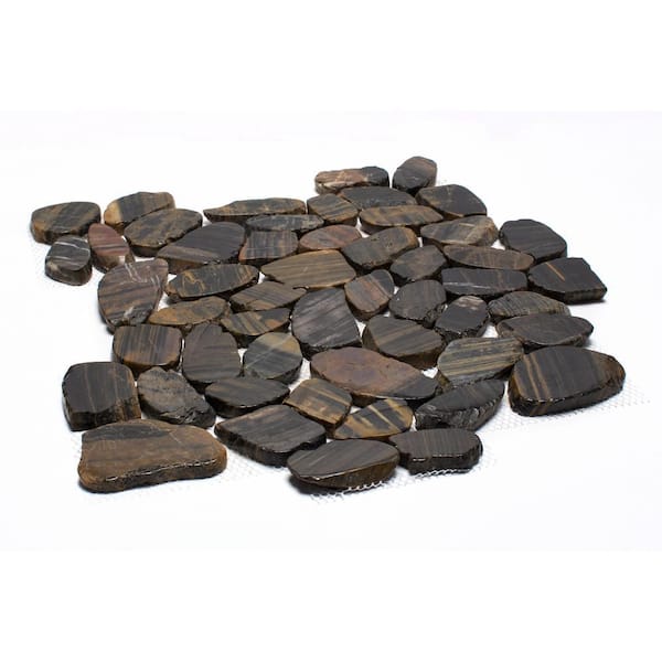 Rain Forest 12 in. x 12 in. Striped Sliced High-Polish Pebble Stone Floor and Wall Tile (5.0 sq. ft. / case)