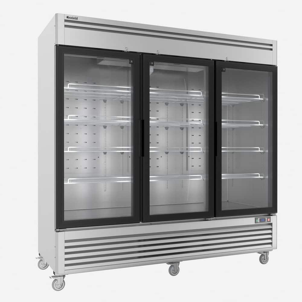 82 in. 78.2 cu. ft. Commercial Display Refrigerator Merchandiser Beverage Cooler 3 Glass Door in Stainless Steel