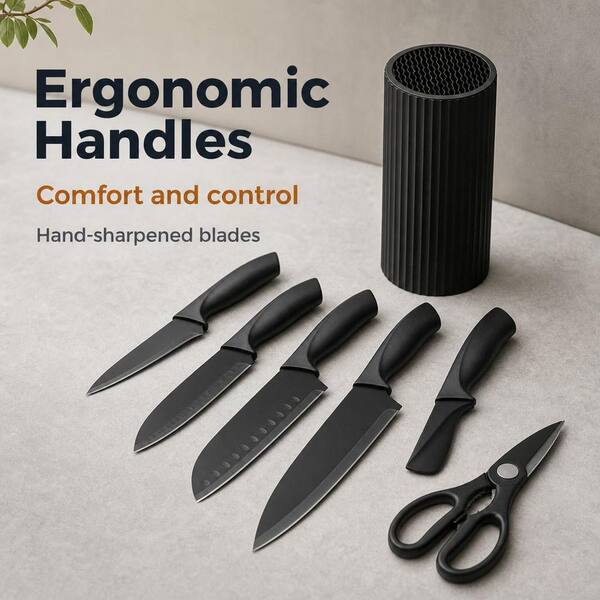 Wudkey 8-Piece Black Stainless Steel Anti-Rust Kitchen Knife Set