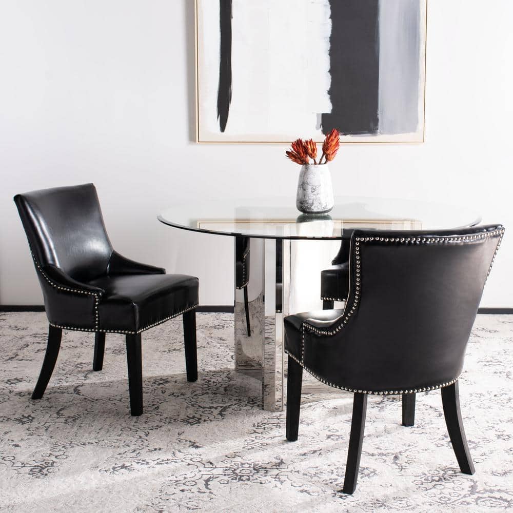 Transitional Black Leather Upholstered Parsons Side Chair