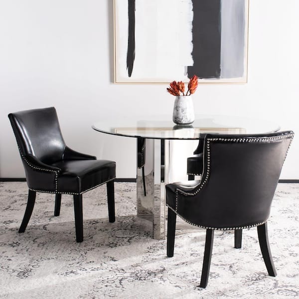 SAFAVIEH Lotus Black Leather Side Chair (Set of 2)