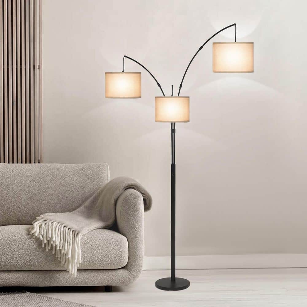 63 in. Black Floor Lamp with Cloth Texture Shade Multi-Storage Organizer