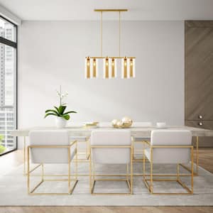 Pisa 6-Light Brushed Brass/Amber Chandelier with Glass Shades