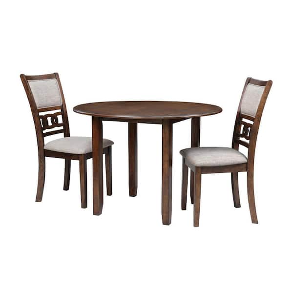 Benjara 3-Piece Round Brown and Gray Wood Top Dining Table Set (Seats 2)