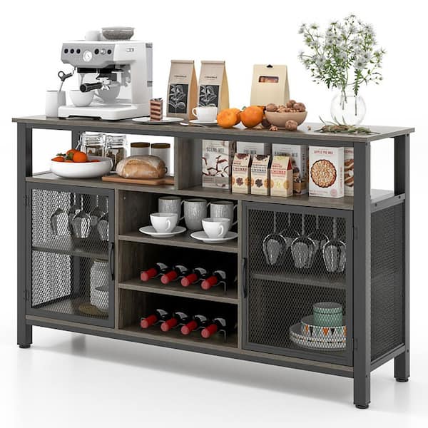 Boyel Living Gray Metal 55 in. Buffet Sideboard with 8-Wine Rack BL ...