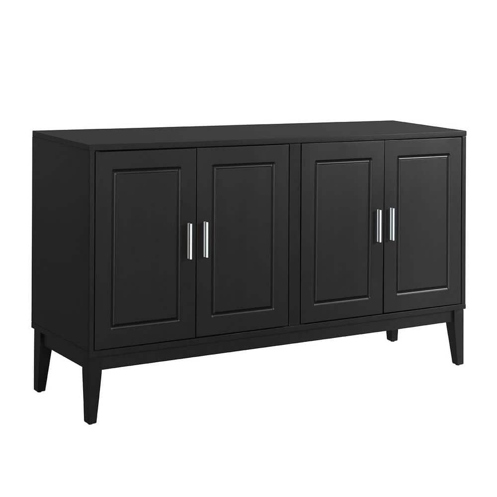 Black Rubberwood and MDF 60" Modern Sideboard with Adjustable Shelves