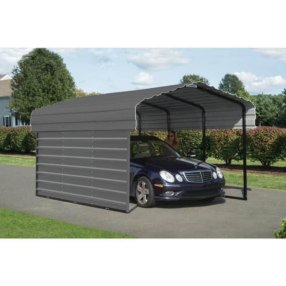 Charcoal Galvanized Steel Carport Kit with Enclosure, 10' x 15'