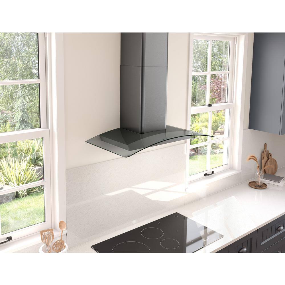 30" Black Stainless Steel Wall Mounted Range Hood with Glass Canopy