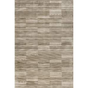 Zya Geometric Machine Washable Beige 5 ft. x 8 ft. Indoor/Outdoor Area Rug