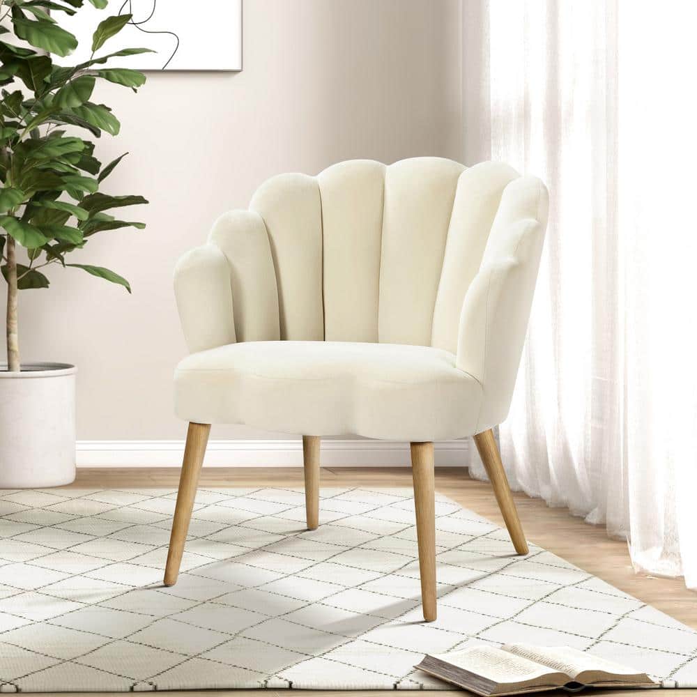 Ivory Velvet Barrel Accent Chair with Tufted Manufactured Wood Frame