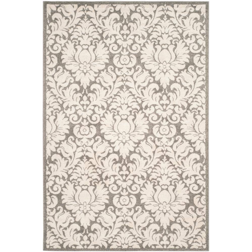 Cozy Elegance Floral Gray & Beige 6'x9' Synthetic Area Rug