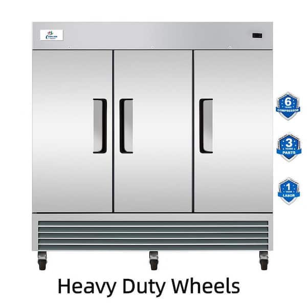 81 in. W 72 cu. ft. NSF Auto / Cycle Defrost 3-Door Commercial Upright Reach-In Freezer in Stainless Steel