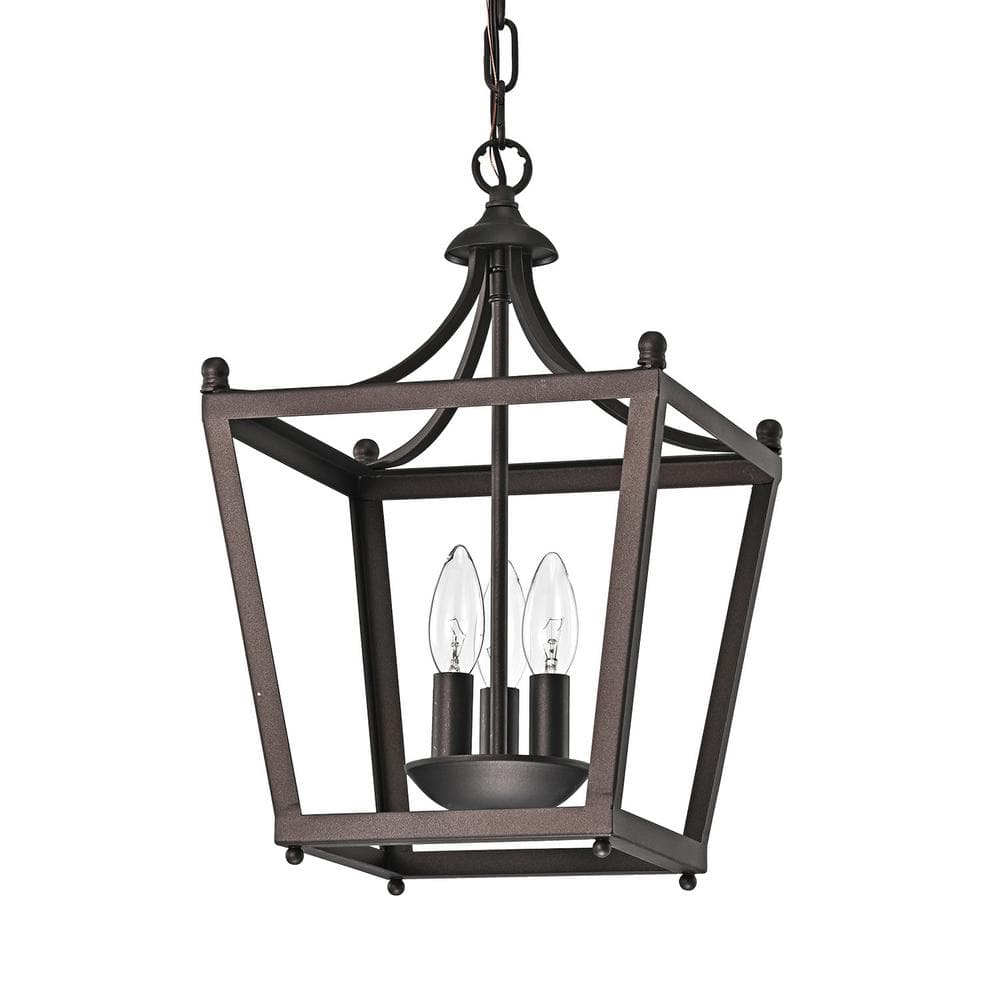 Edvivi Renzo Traditional 3-Light Antique Bronze Modern Farmhouse Cage Lantern Candlestick Chandelier