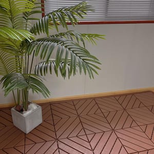 12 in. W x 12 in. L Outdoor Striped Square PVC Waterproof Interlocking Flooring Deck Tiles(Pack of 44 Tiles) in Brown