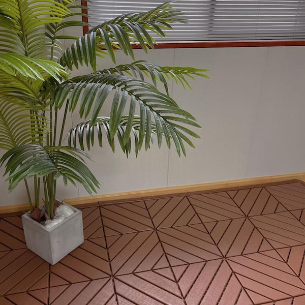 GOGEXX 12 in. W x 12 in. L Outdoor Striped Square PVC Waterproof Interlocking Flooring Deck Tiles(Pack of 44 Tiles) in Brown