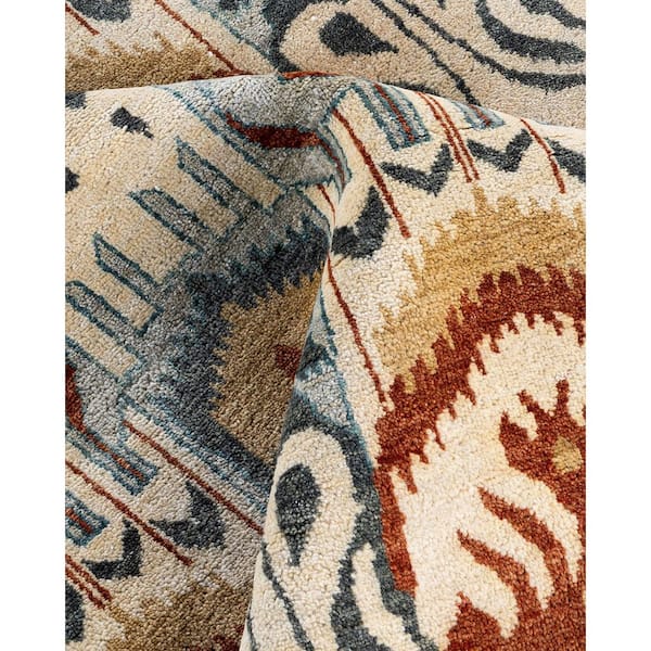 Ikat Gray 9 ft. x 12 ft. Floral Wool Indoor Area Rug