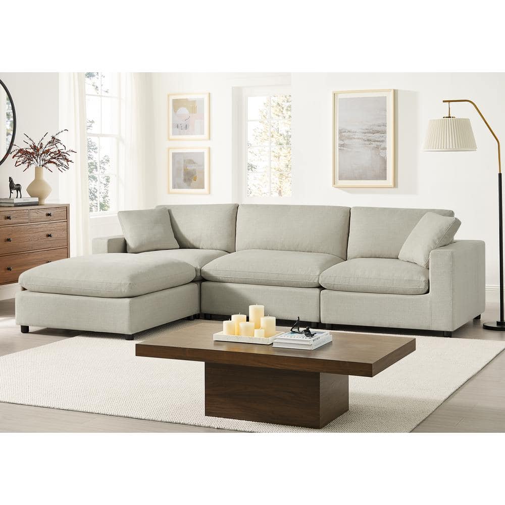 Casella 120 in. Square Arm 4-Piece Polyester Fabric Modular Chofa Sectional