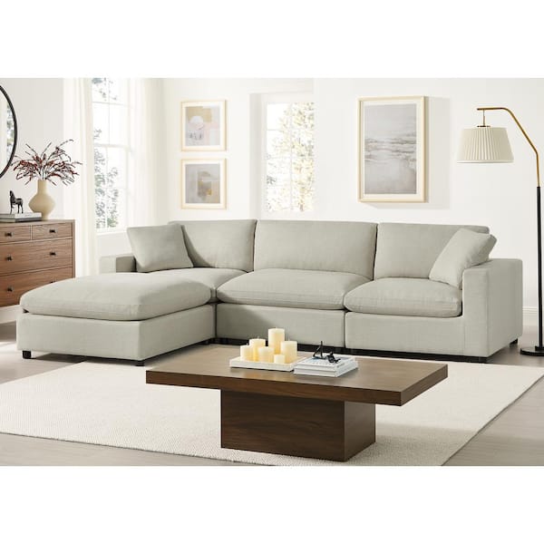 Casella 120 in. Square Arm 4-Piece Polyester Fabric Modular Chofa Sectional in Beige Fabric