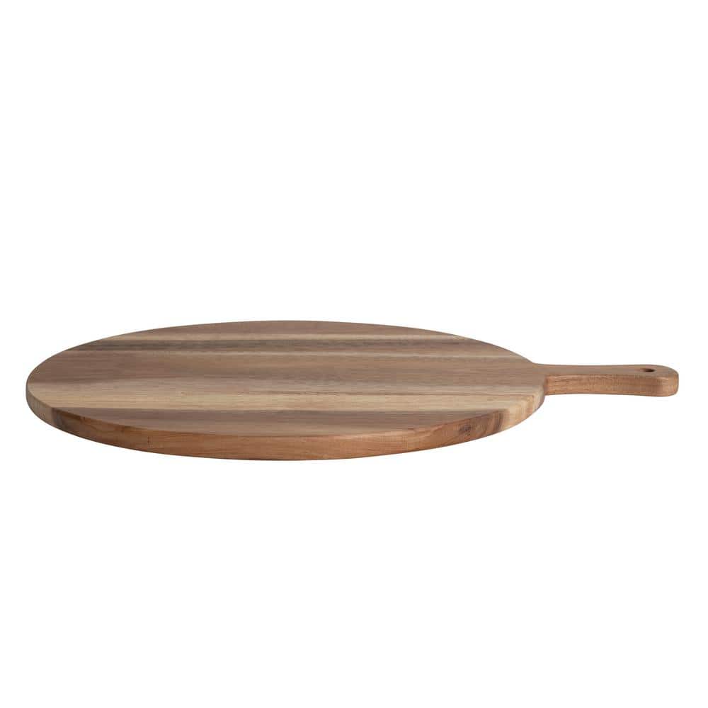 Large Round Natural Suar Wood Cutting Board with Handle