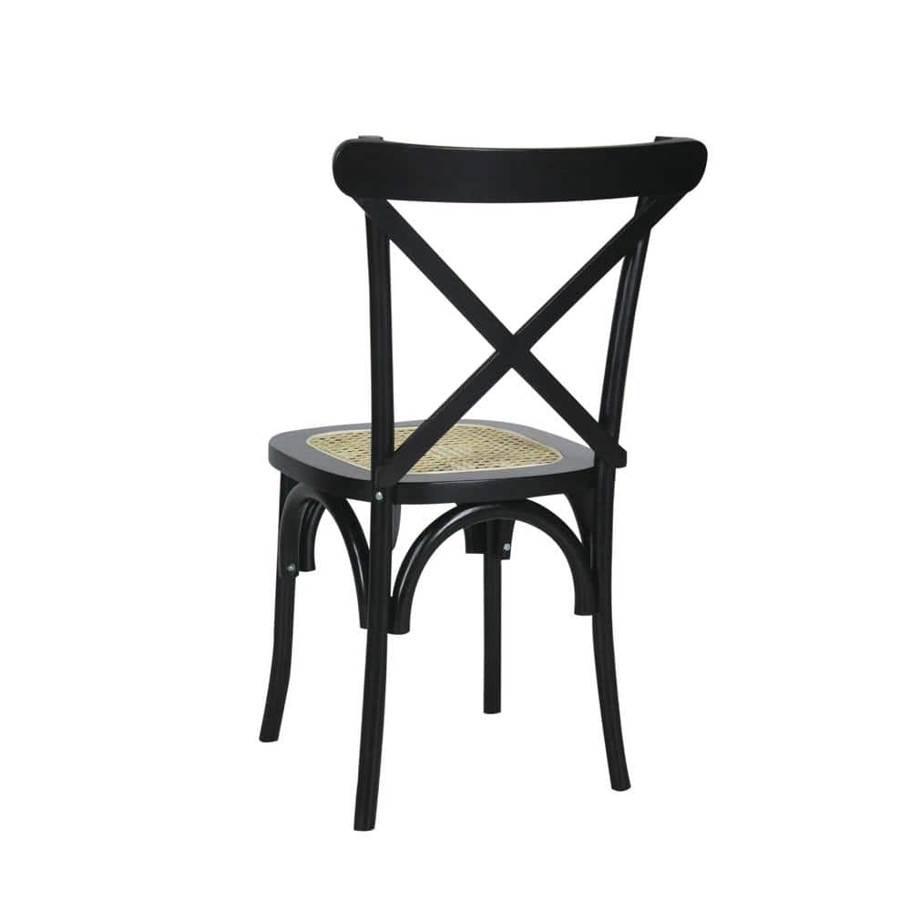 Black High Cross Back Rattan Cane Side Chair Set