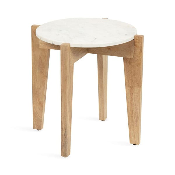 Kate and Laurel Icelyn 18.75 in. White Round Marble End Table