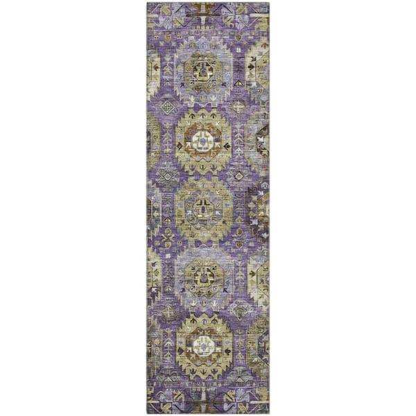 Mayfield Premium Machine Washable Abstract AMF2024 Eggplant 2 ft. x 7 ft. Runner Rug