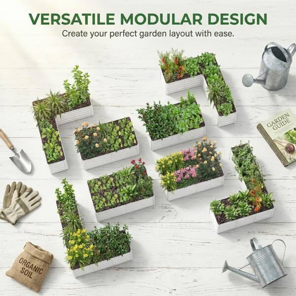 8-Piece White Metal Raised Garden Bed for Flexible Backyard