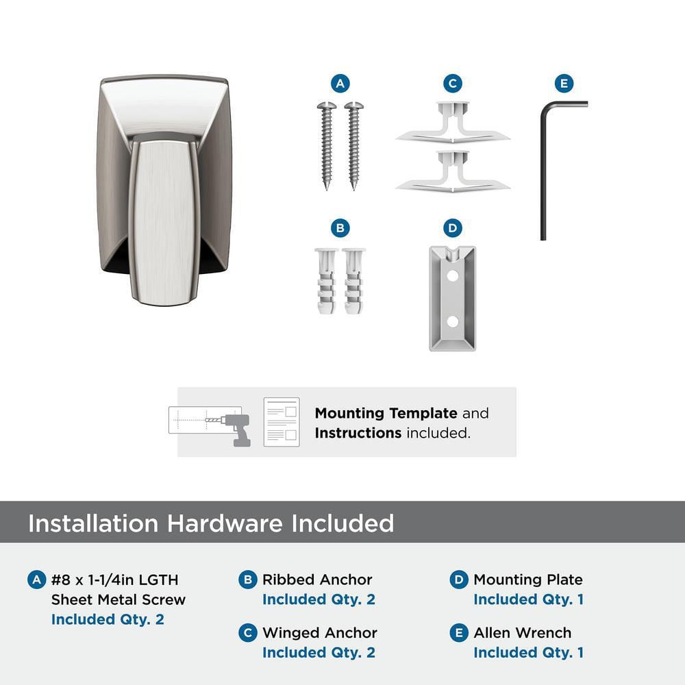 Brushed Nickel Single Prong Wall Hook