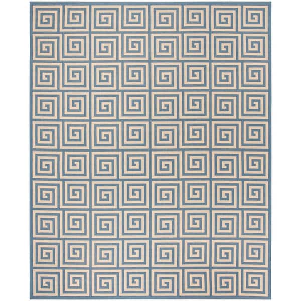 SAFAVIEH Beach House Cream/Blue 8 ft. x 10 ft. Geometric Indoor/Outdoor Patio  Area Rug