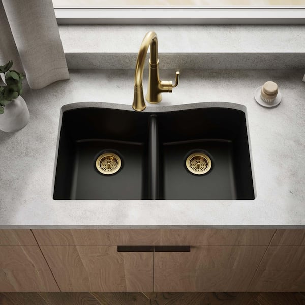 Kennon 33 in. Drop-In 1-Hole Double Bowl Neoroc Granite Composite Kitchen Sink in Matte Black