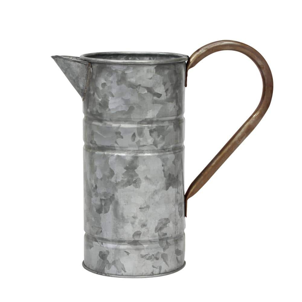 Stonebriar Collection 9.5 in. x 9.5 in. Antique Galvanized Metal Watering Can with Handle